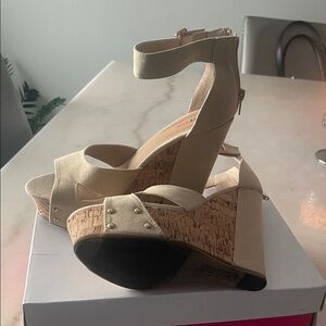 JustFab Tan Wedge Sandals